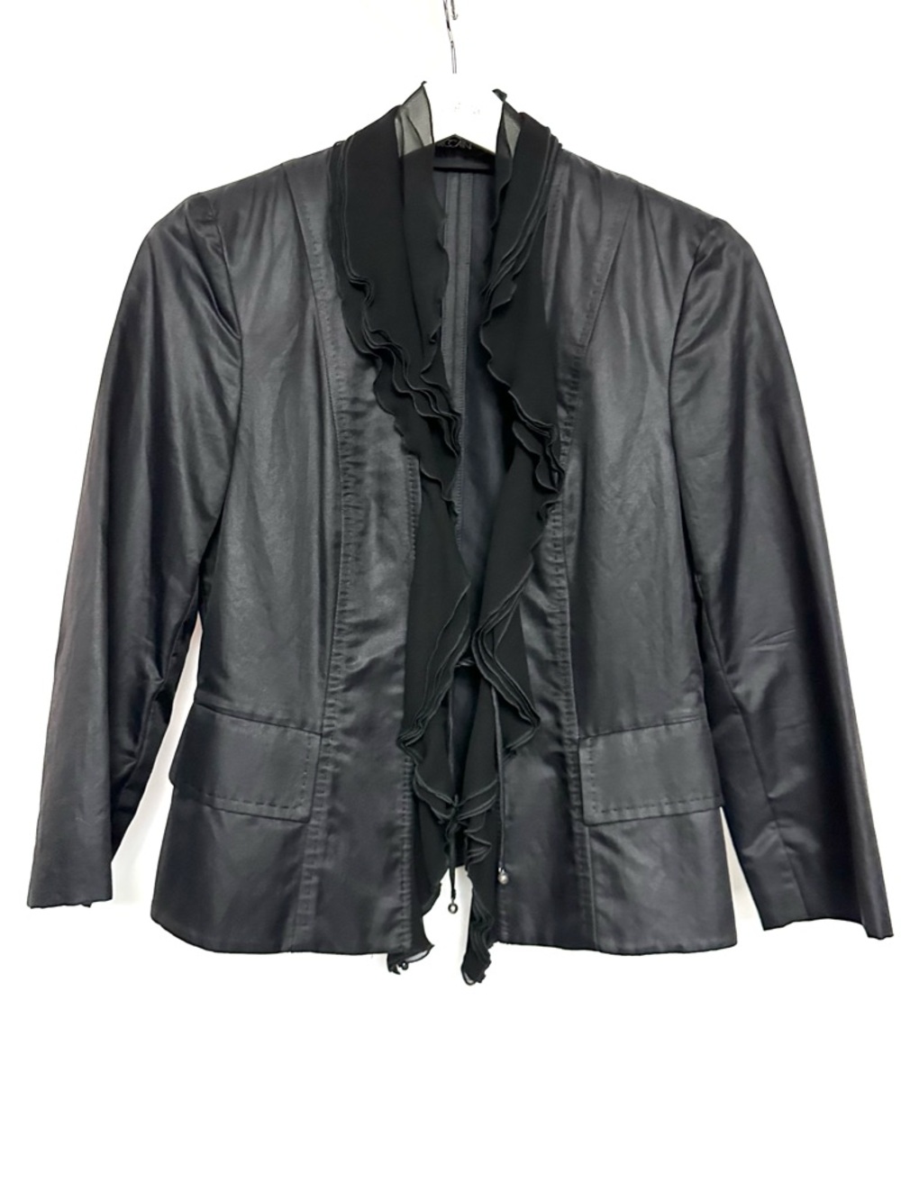 MARC CAIN ruffle cotton+silk blazer